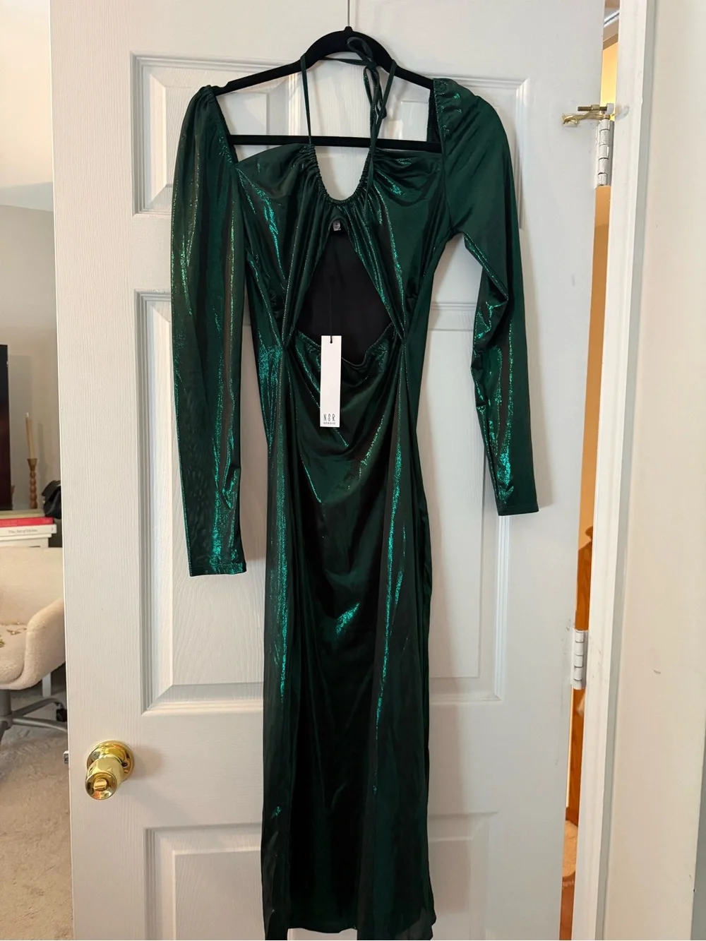 NWT Emerald Green Cutout Satin Midi Dress